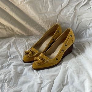 Cole Haan Women's Shoes Size 6 B Calista Yellow Suede Wedge Heel Pump Loafer